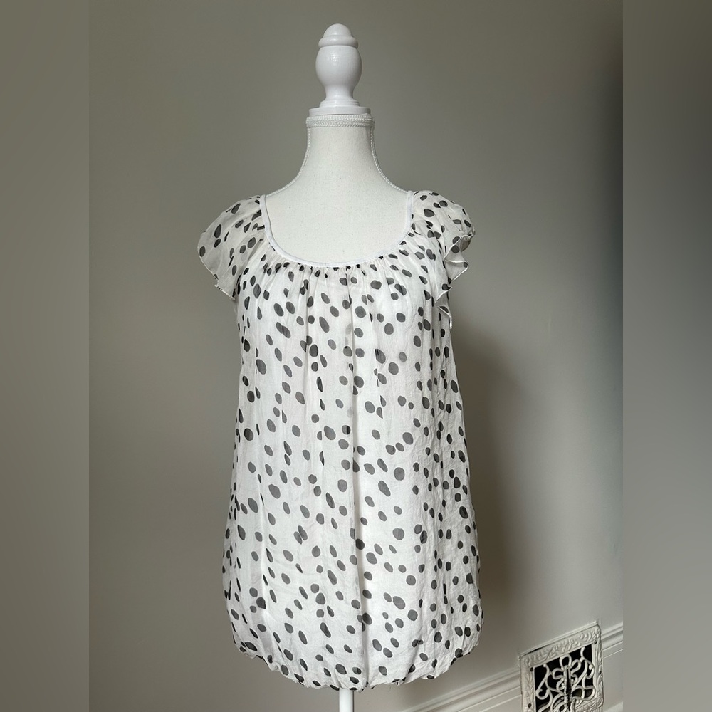 LUISA RICCI‎ 100% Silk Polka Dot Preppy Retro Italian Scoop Neck Top Size L